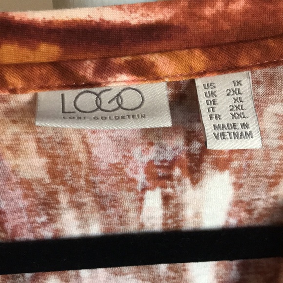 LOGO Lori Goldstein brown/white tie dye cardigan 1X - Picture 2 of 7